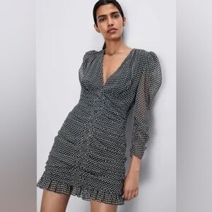Zara Black and White Ruched Mini Dress